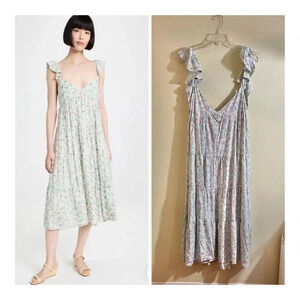 Sokie Collective Size XL The Summer Flutter Dress Green Floral Tiered NEW $189